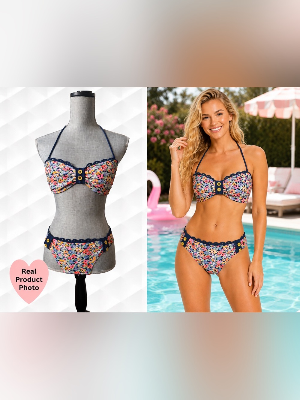 JESSICA SIMPSON Cottagecore Coquette Beachy Floral 2PC Swimwear